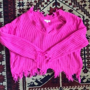 Cropped distressed sweater